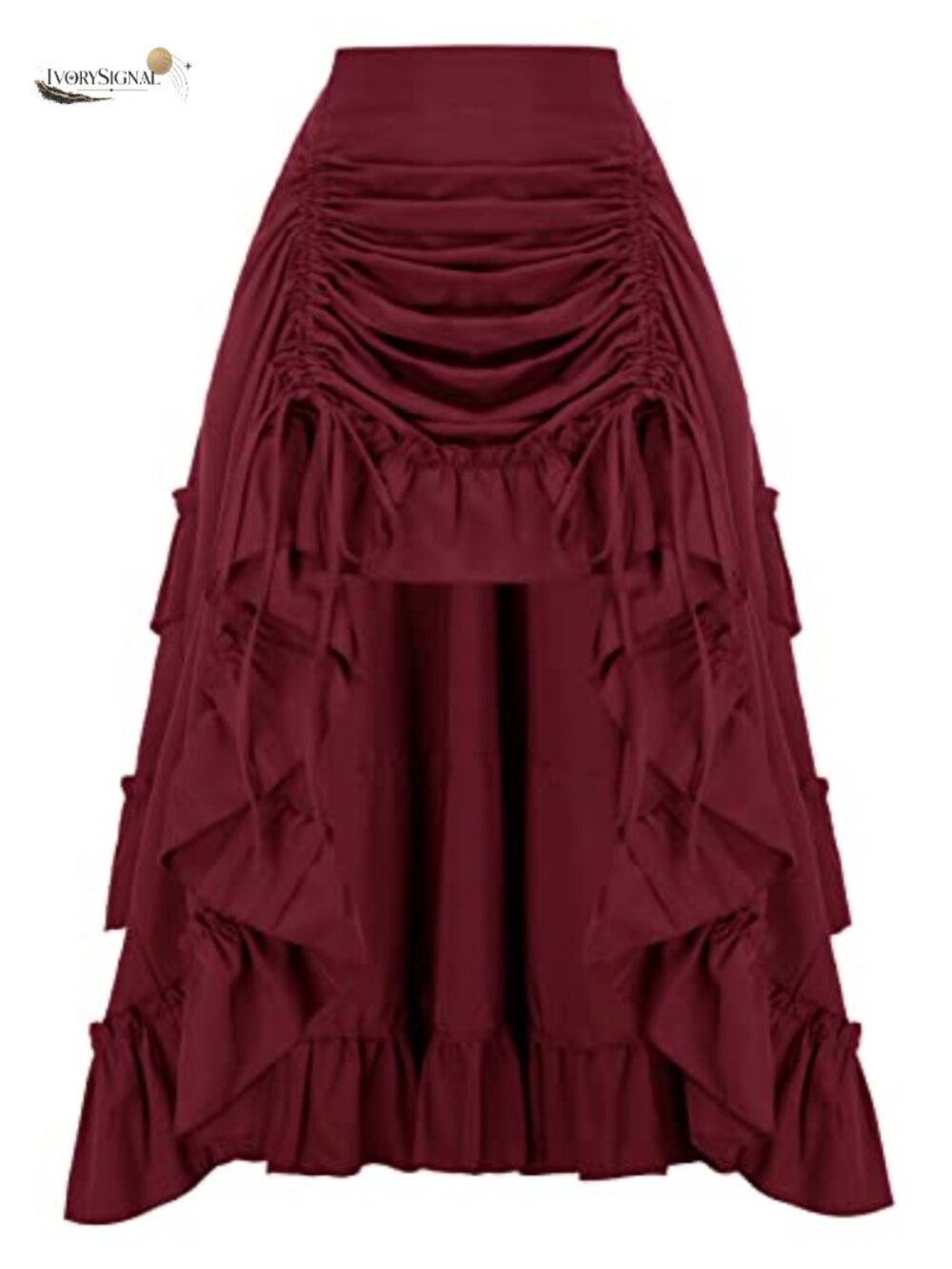 High Low Renaissance Pirate Skirt Smocked Waist Ruffle Hem Cosplay